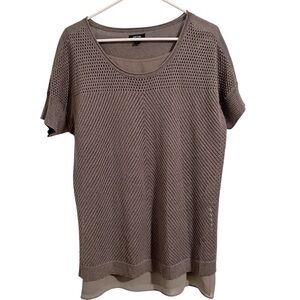 Apt. 9  Blouse‎ Tunic Top Women's Large Metallic Open Knit Shimmery Taupe